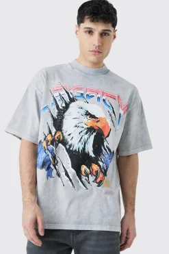 Oversized Eagle Graphic Acid Wash Heavyweight T-shirt | BoohooMAN UK