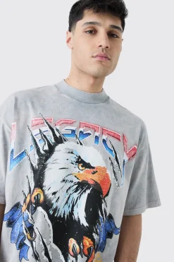 Oversized Eagle Graphic Acid Wash Heavyweight T-shirt | BoohooMAN UK