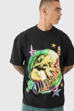 Oversized Earth Print T-shirt | BoohooMAN UK