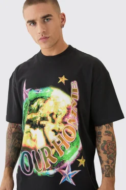 Oversized Earth Print T-shirt | BoohooMAN UK