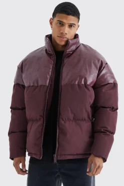 Oversized Embossed Pu & Nylon Puffer | BoohooMAN UK