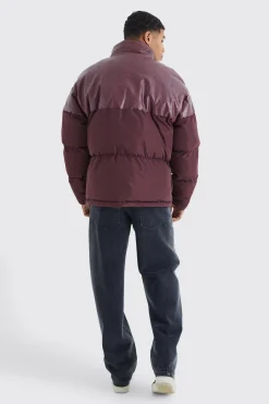 Oversized Embossed Pu & Nylon Puffer | BoohooMAN UK