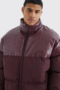 Oversized Embossed Pu & Nylon Puffer | BoohooMAN UK