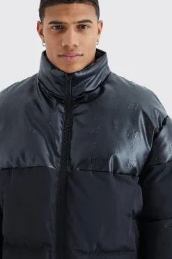 Oversized Embossed Pu & Nylon Puffer | BoohooMAN UK