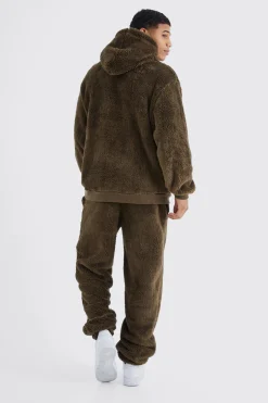 Oversized Embroidered Borg Hooded Tracksuit | BoohooMAN UK