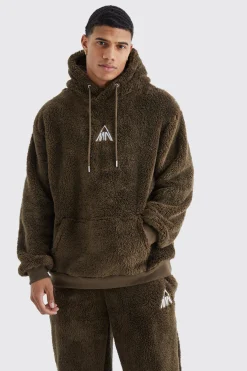 Oversized Embroidered Borg Hooded Tracksuit | BoohooMAN UK
