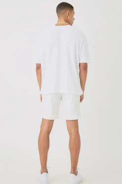 Oversized Embroidered Floral Line Slub T-shirt | BoohooMAN UK