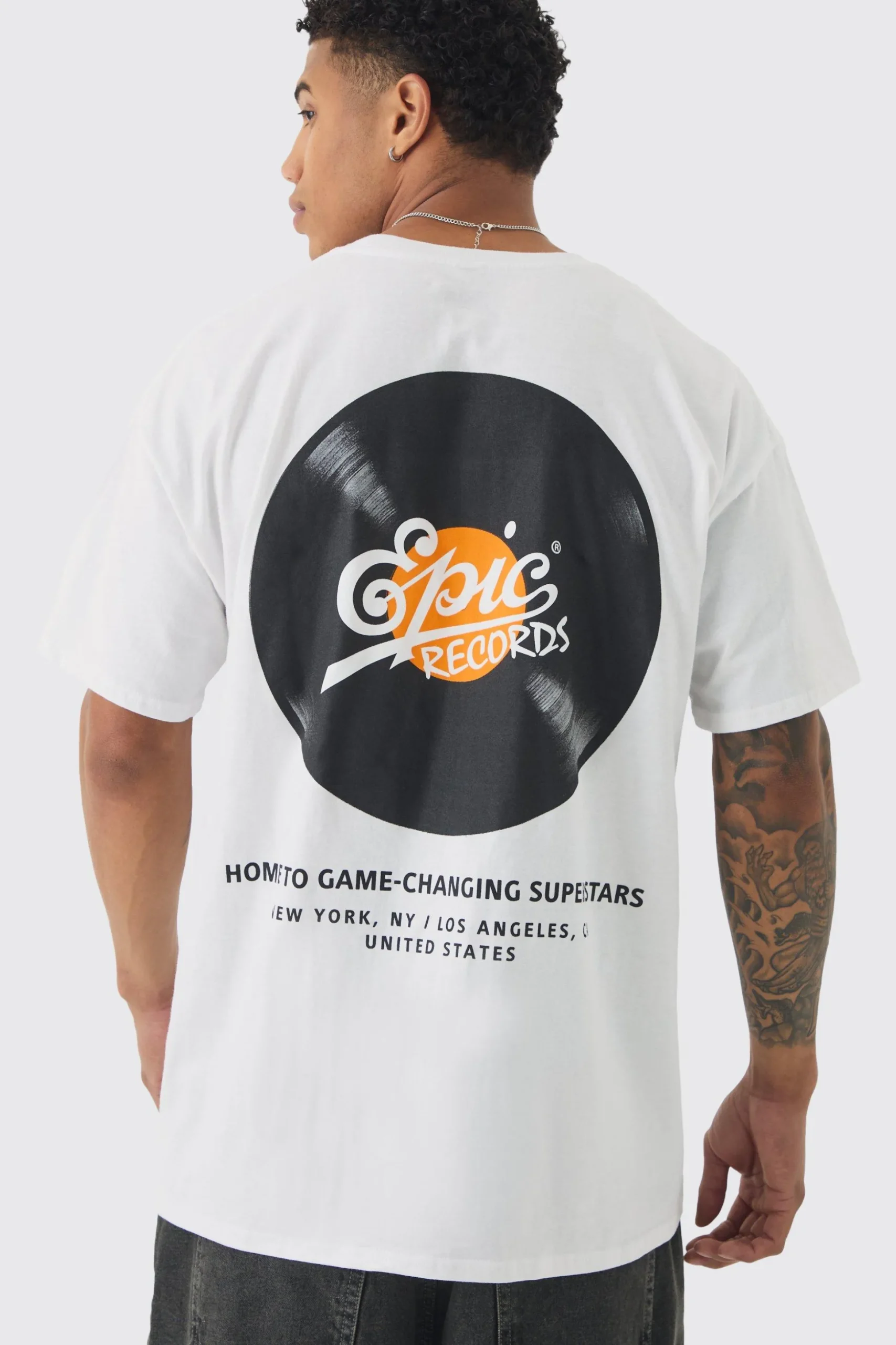Oversized Epic Records License Print T-shirt | BoohooMAN UK