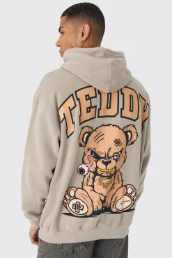 Oversized Evil Teddy Large Scale Print Hoodie | BoohooMAN UK