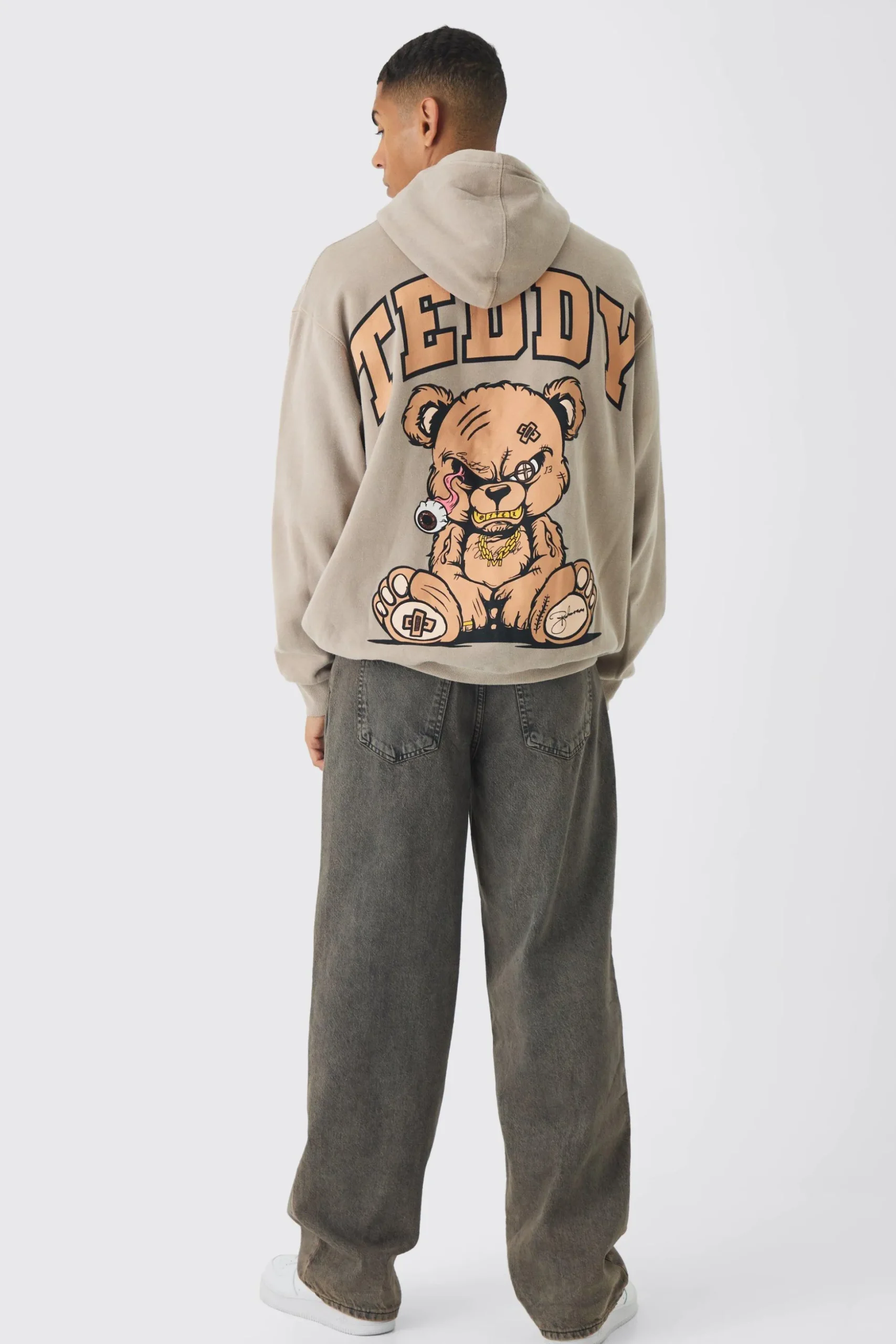 Oversized Evil Teddy Large Scale Print Hoodie | BoohooMAN UK