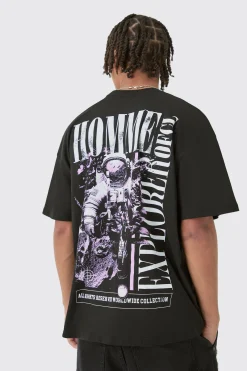 Oversized Explorer Space Back Print T-shirt | BoohooMAN UK
