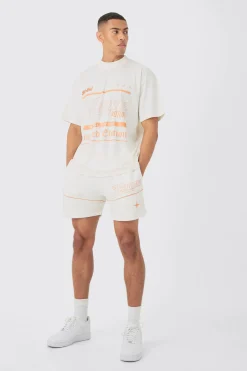 Oversized Extended Homme Text Graphic T-shirt And Short Set | BoohooMAN UK