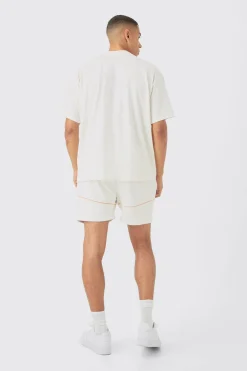 Oversized Extended Homme Text Graphic T-shirt And Short Set | BoohooMAN UK
