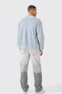 Oversized Extended Neck Acid Wash Embroidered Man Sweatshirt | BoohooMAN UK