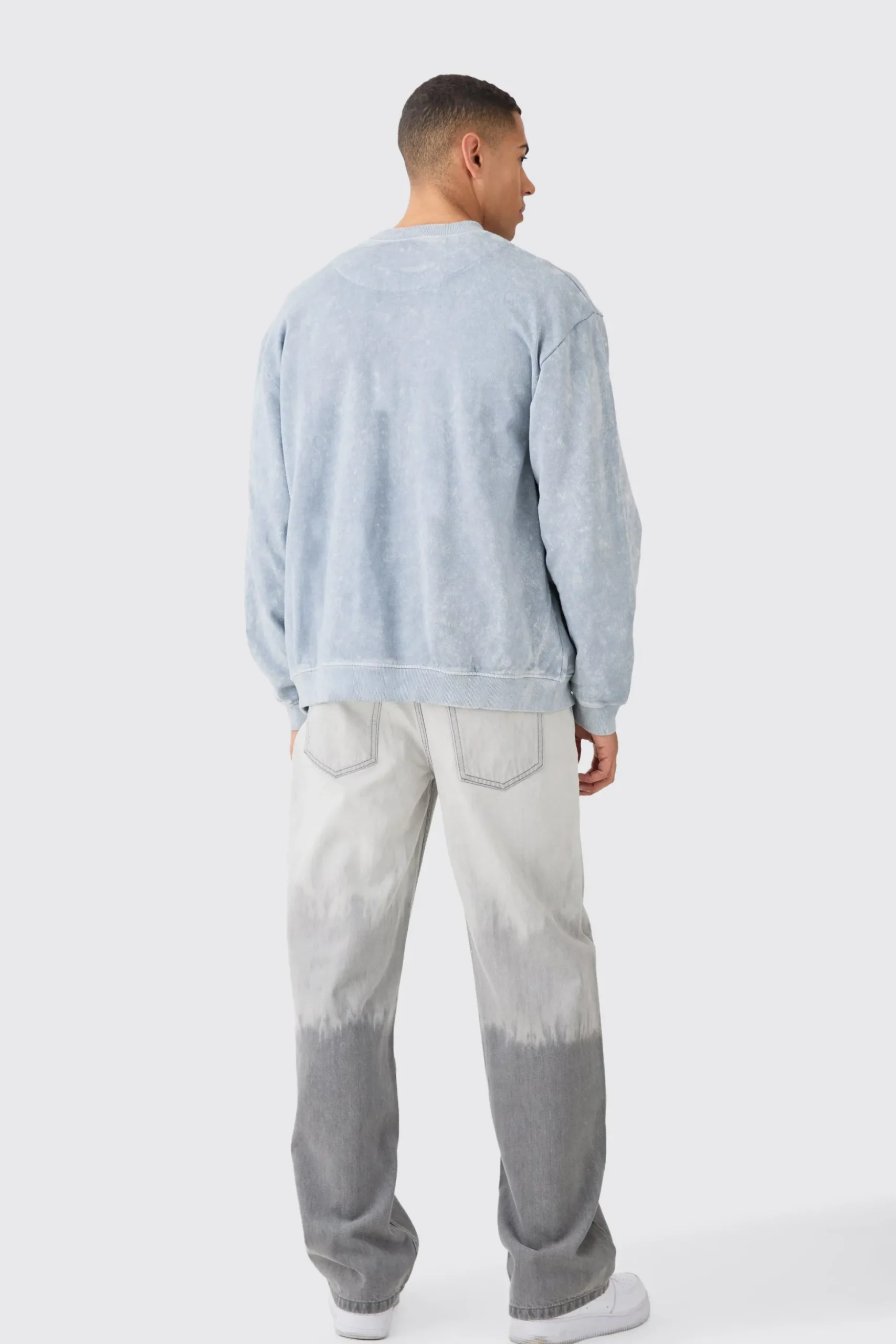 Oversized Extended Neck Acid Wash Embroidered Man Sweatshirt | BoohooMAN UK