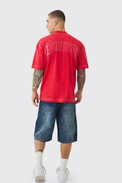 Oversized Extended Neck Applique Star Rhinestone T-shirt | BoohooMAN UK