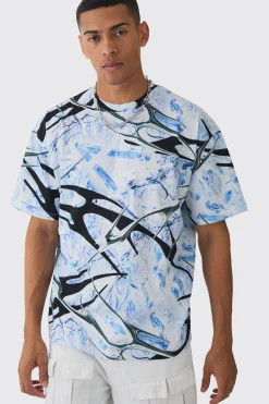 Oversized Extended Neck Abstract Print T-Shirt | BoohooMAN UK