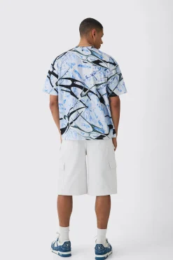 Oversized Extended Neck Abstract Print T-Shirt | BoohooMAN UK