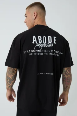 Oversized Extended Neck ABODE T-shirt | BoohooMAN UK