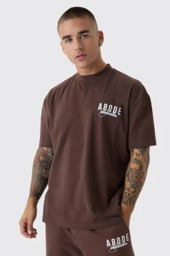 Oversized Extended Neck ABODE T-shirt | BoohooMAN UK