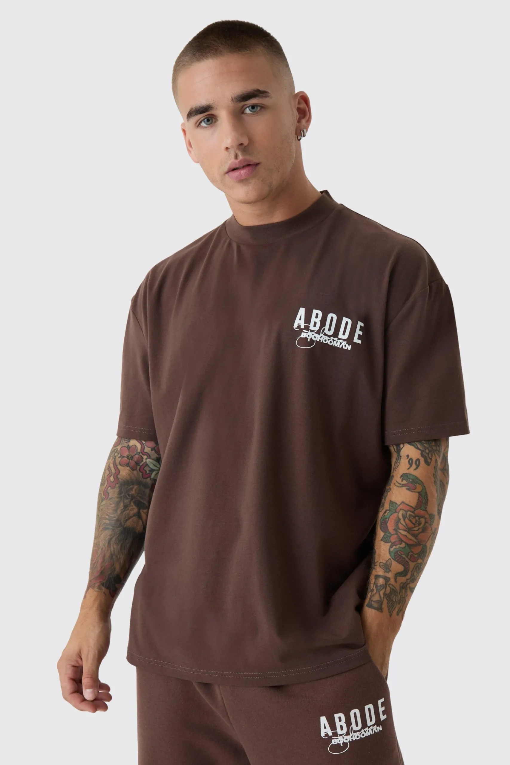 Oversized Extended Neck ABODE T-shirt | BoohooMAN UK