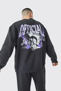 Oversized Extended Neck Back Graphic Relaxed Tracksuit | BoohooMAN UK