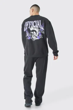Oversized Extended Neck Back Graphic Relaxed Tracksuit | BoohooMAN UK