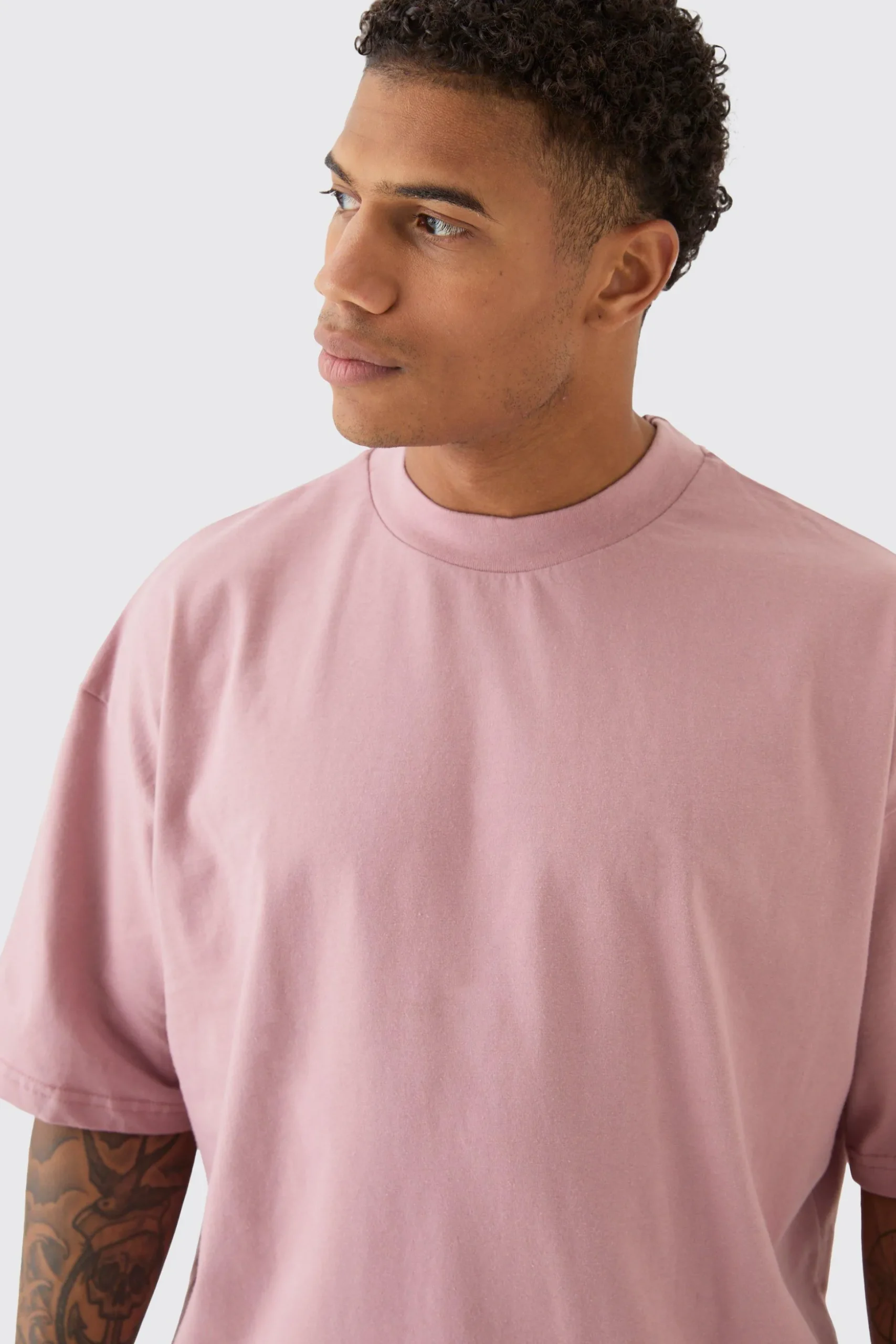 Oversized Extended Neck Boxy Heavyweight T-shirt | BoohooMAN UK