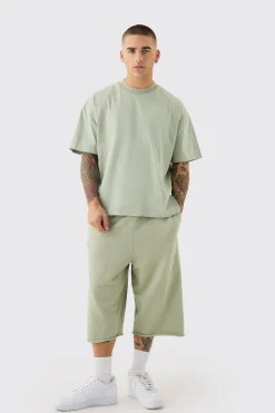 Oversized Extended Neck Boxy Heavyweight T-shirt & Shorts Set | BoohooMAN UK