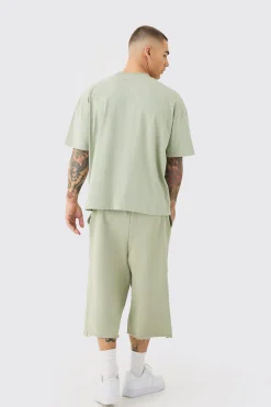 Oversized Extended Neck Boxy Heavyweight T-shirt & Shorts Set | BoohooMAN UK