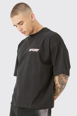 Oversized Extended Neck Boxy Racing Print T-shirt | BoohooMAN UK
