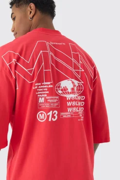 Oversized Extended Neck Back World Graphic T-shirt | BoohooMAN UK