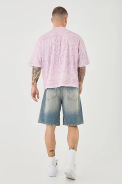 Oversized Extended Neck Boxy Homme Worldwide Mesh Print T-shirt | BoohooMAN UK