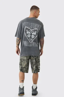 Oversized Extended Neck Butterfly Heart T-shirt | BoohooMAN UK