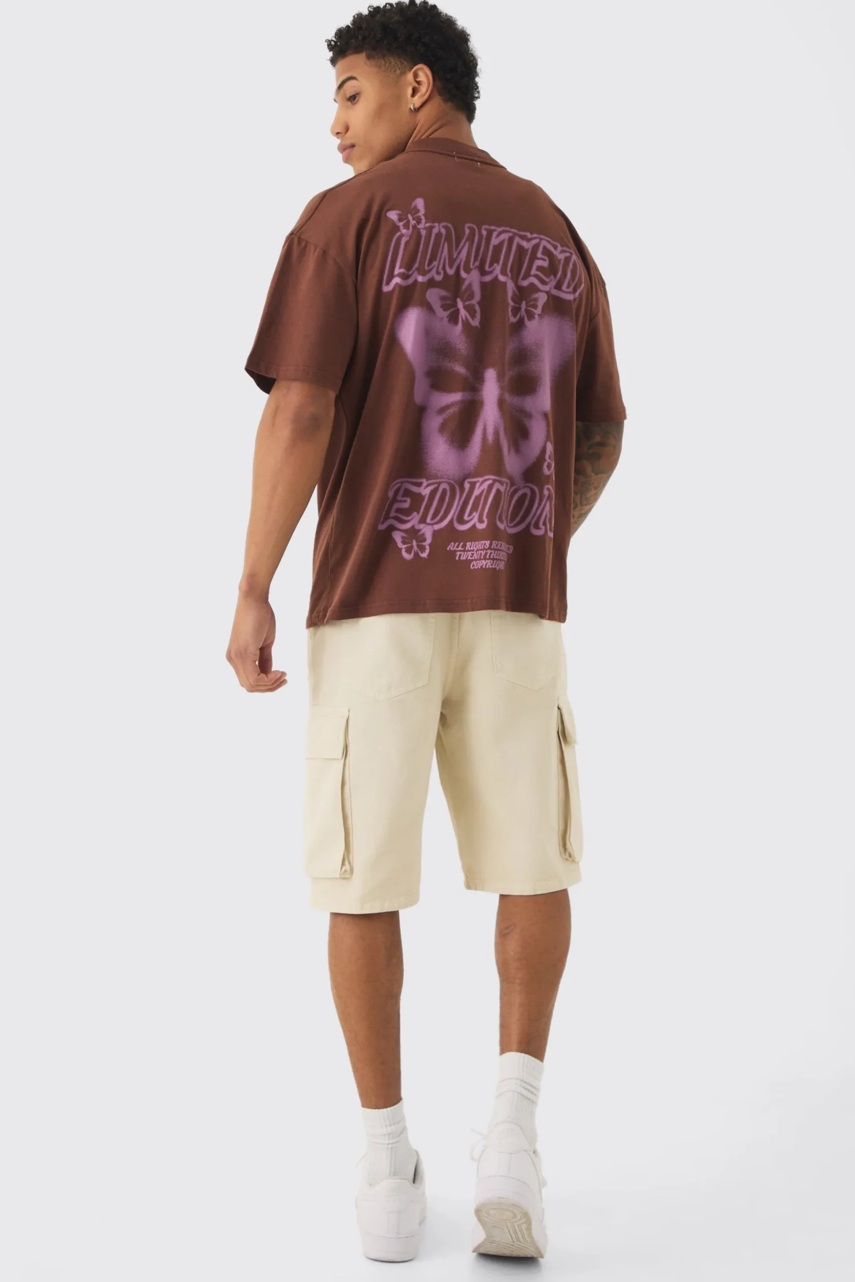 Oversized Extended Neck Blurred Butterfly Print T-shirt | BoohooMAN UK