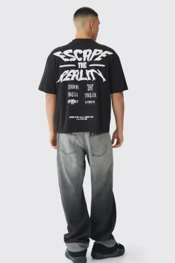 Oversized Extended Neck Boxy Escape The Reality Print T-Shirt | BoohooMAN UK