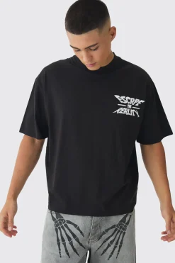Oversized Extended Neck Boxy Escape The Reality Print T-Shirt | BoohooMAN UK