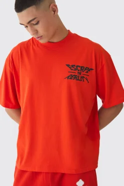 Oversized Extended Neck Boxy Escape The Reality Print T-Shirt | BoohooMAN UK