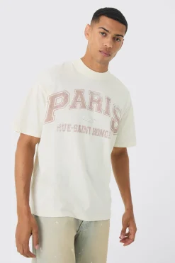 Oversized Extended Neck Boxy Paris Print T-Shirt | BoohooMAN UK