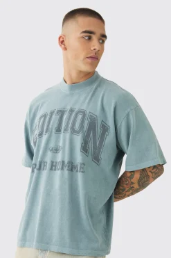 Oversized Extended Neck Boxy Edition Spray Wash Print T-Shirt | BoohooMAN UK