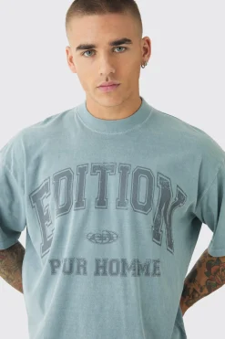 Oversized Extended Neck Boxy Edition Spray Wash Print T-Shirt | BoohooMAN UK