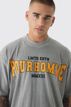 Oversized Extended Neck Boxy Pour Homme Wash Print T-Shirt | BoohooMAN UK