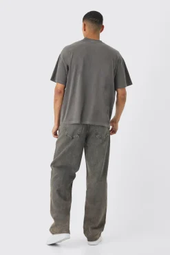 Oversized Extended Neck Boxy New York Wash Print T-Shirt | BoohooMAN UK