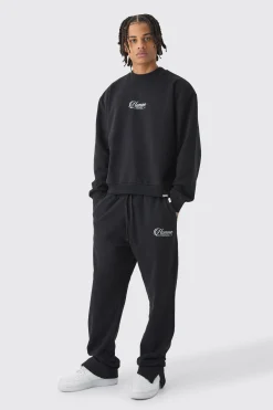 Oversized Extended Neck Boxy Heavy Sweatshirt Split Hem Tracksuit | BoohooMAN UK