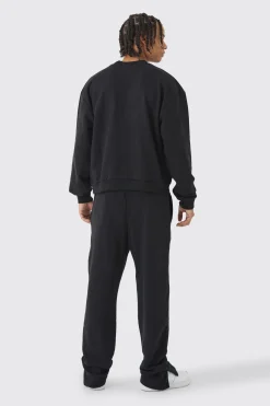 Oversized Extended Neck Boxy Heavy Sweatshirt Split Hem Tracksuit | BoohooMAN UK