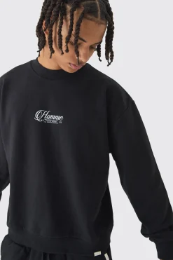 Oversized Extended Neck Boxy Heavy Sweatshirt Split Hem Tracksuit | BoohooMAN UK