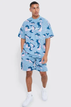 Oversized Extended Neck Camouflage T-shirt Set | BoohooMAN UK