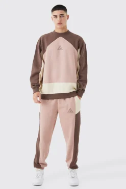 Oversized Extended Neck Colour Block Sweatshirt Tracksuit | BoohooMAN UK