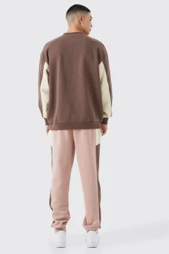 Oversized Extended Neck Colour Block Sweatshirt Tracksuit | BoohooMAN UK
