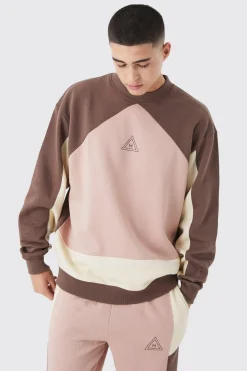 Oversized Extended Neck Colour Block Sweatshirt Tracksuit | BoohooMAN UK